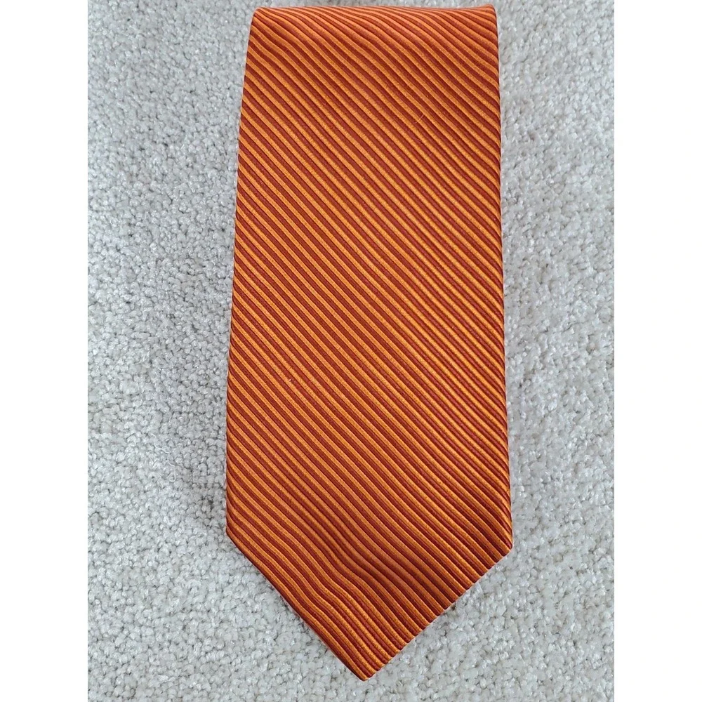 Salvatore Ferragamo Men's Neck Tie Orange Stripe‎ Pattern Silk 59